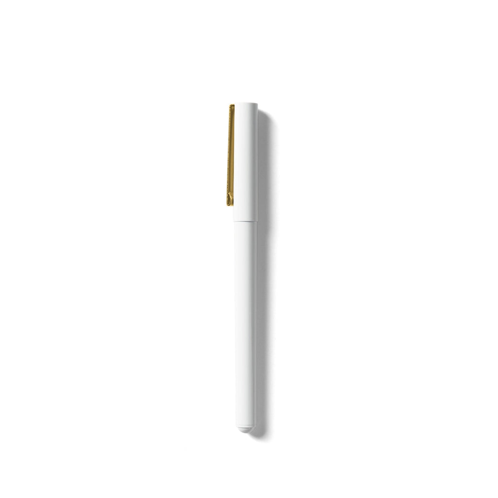 Ballpoint pen (white barrel with gold clip)